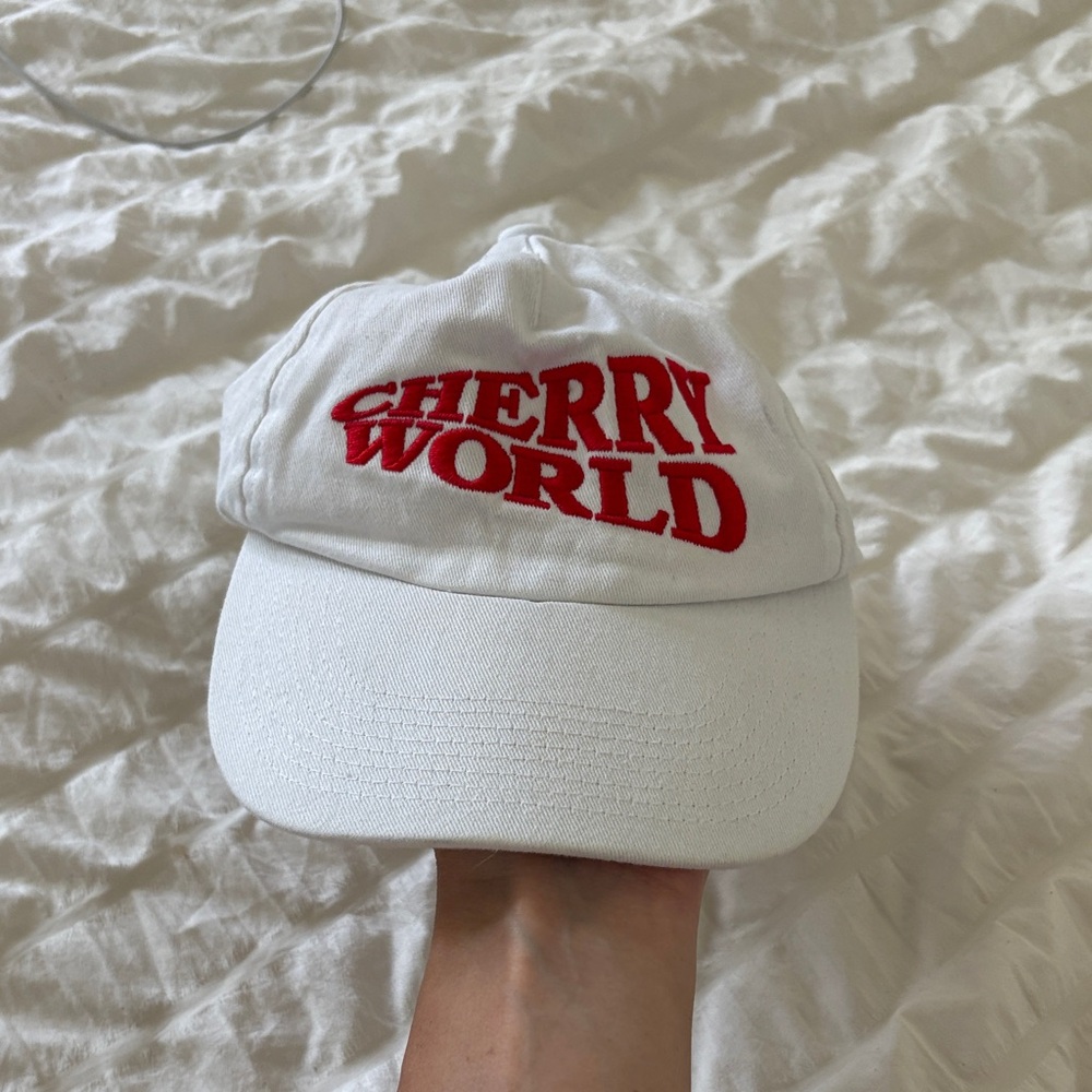 White Cap with Red Embroidery